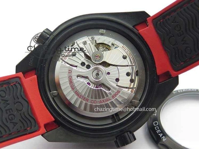1225 SoftTouch Planet Ocean GMT 45mm DLC Red JHF Best Edition Black Dial On Rubber Strap A 8200
